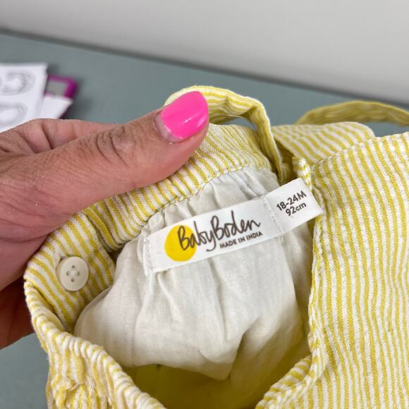 Mini Boden Yellow Seersucker Applique Ice Cream Pinafore Dress 18-24 Months - Picture 5 of 8